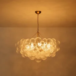 Luxe Large Cluster Rippled Glass Globe Round Bubble Chandelier