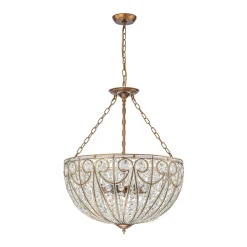 Luxe Moroccan Antique Bronze Crystal Round Cage Chandelier