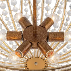 Luxe Moroccan Antique Bronze Crystal Round Cage Chandelier