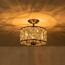 Luxe Moroccan Antique Crystal Drum Semi Flush Mount