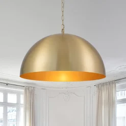 Luxe Oversized Brushed Brass Iron Large Dome Pendant Light