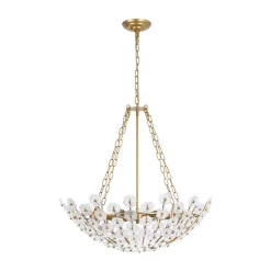 Luxe Sculpture Bloom Glass Floral Brass Basket Chandelier
