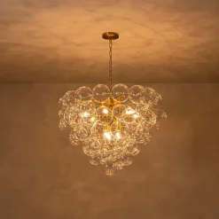 Luxury Brass Cluster Clear Glass Globe Bubble Chandelier