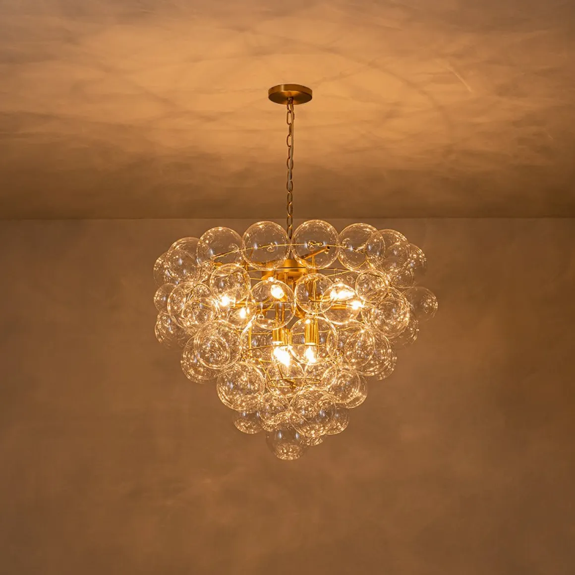 Luxury Brass Cluster Clear Glass Globe Bubble Chandelier