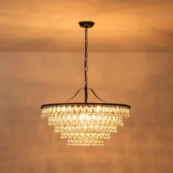 Luxury Glam Tiered Crystal Raindrop Round Chandelier