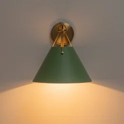 Macaron Brass Green 1-Light Iron Conical Wall Sconce