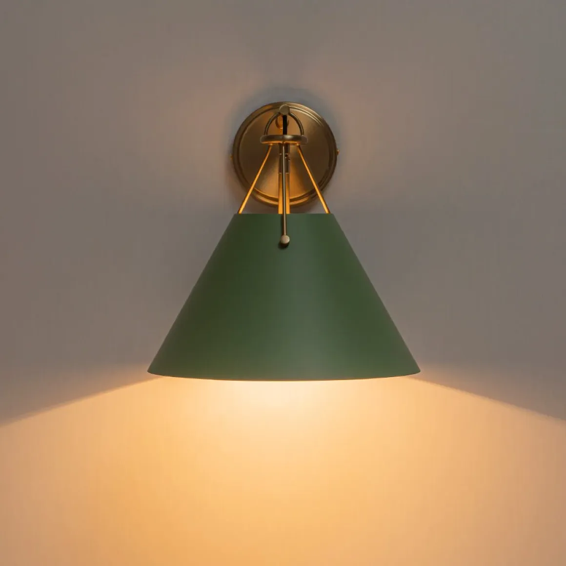 Macaron Brass Green 1-Light Iron Conical Wall Sconce
