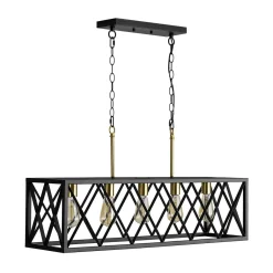Matte Black 5-Light Cross Framed Box Kitchen Island Chandelier