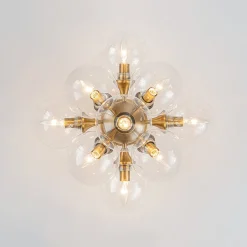 Mid-Century Brass Glass Bubble Tiered Semi Flush Chandelier