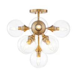 Mid-Century Brass Glass Bubble Tiered Semi Flush Chandelier