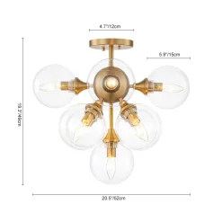 Mid-Century Brass Glass Bubble Tiered Semi Flush Chandelier