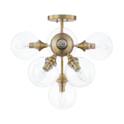 Mid-Century Brass Glass Bubble Tiered Semi Flush Chandelier