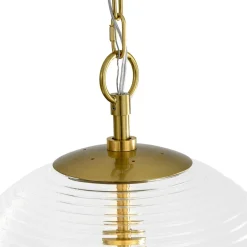 Mid-Century Brass 1-light Clear Reeded Glass Globe Pendant