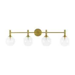 Mid-Century Brass 4-Light Glass Globe Vanity Sconce