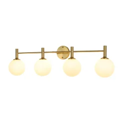 Mid-Century Brass 4-Light Glass Globe Vanity Sconce
