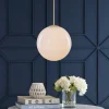 Mid-Century Brass 1-light Shine Opal Glass Globe Pendant