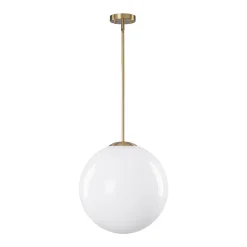 Mid-Century Brass 1-light Shine Opal Glass Globe Pendant