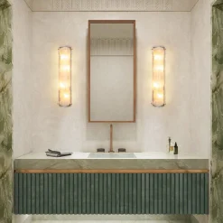 Mid-Century Brass White Glazed Glass Linear Wall Sconce