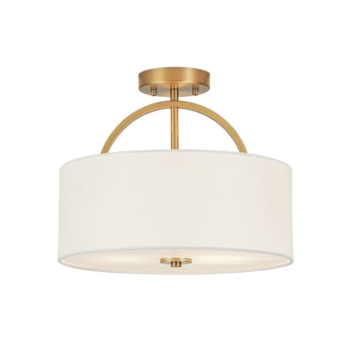 Mid-Century Brass Wide Linen Drum Semi Flush Mount