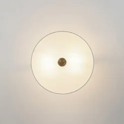 Mid-Century Brass Wide Linen Drum Semi Flush Mount