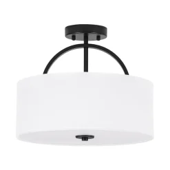 Mid-Century Brass Wide Linen Drum Semi Flush Mount