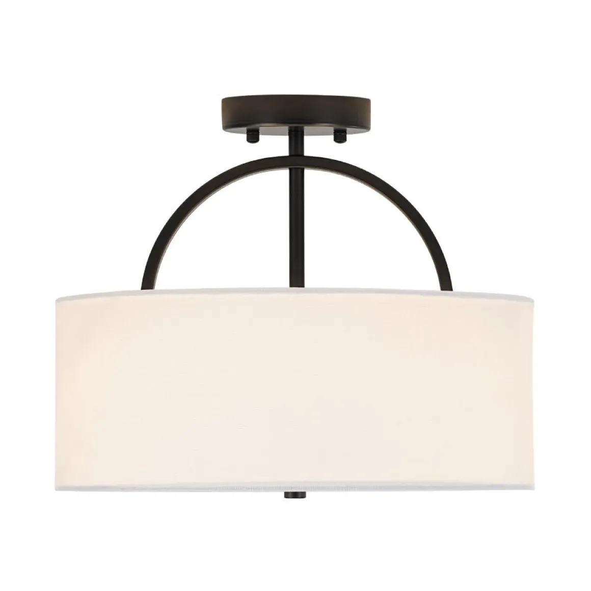 Mid-Century Brass Wide Linen Drum Semi Flush Mount