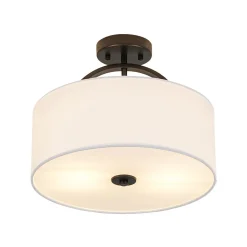 Mid-Century Brass Wide Linen Drum Semi Flush Mount