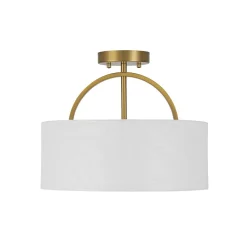 Mid-Century Brass Wide Linen Drum Semi Flush Mount