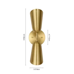 Mid-Century Brushed Brass 2-Light Up Down Dual Cone Wall Lamp