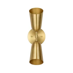 Mid-Century Brushed Brass 2-Light Up Down Dual Cone Wall Lamp