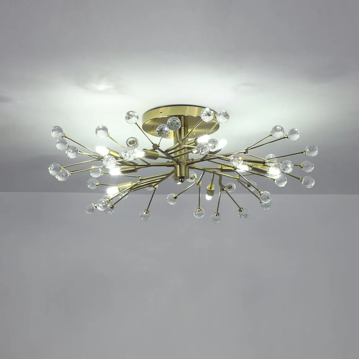Mid-Century Firework Crystal Branching Semi Flush Mount