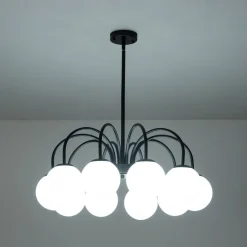 Mid-Century Frosted Glass Globe Bubble Round Chandelier
