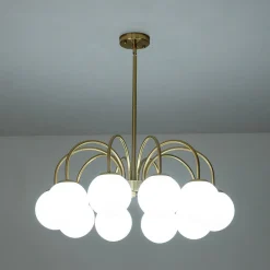 Mid-Century Frosted Glass Globe Bubble Round Chandelier