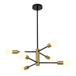 Mid-century 6-Light Black Brass Tiered Sputnik Chandelier