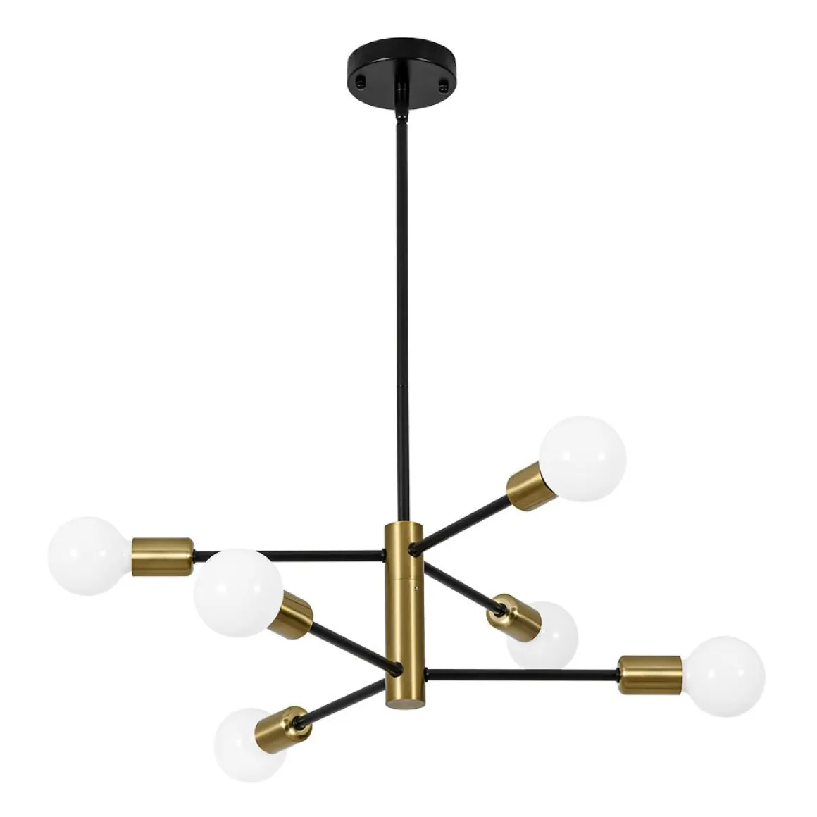 Mid-century 6-Light Black Brass Tiered Sputnik Chandelier