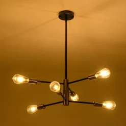 Mid-century 6-Light Black Brass Tiered Sputnik Chandelier