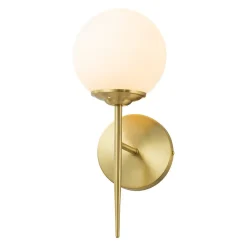 Mid-Century 1-Light Brass Frosted Glass Globe Wall Sconce