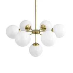 Mid-Century 7-light Brass Opal Glass Globe Sputnik Chandelier
