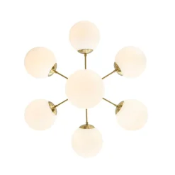 Mid-Century 7-light Brass Opal Glass Globe Sputnik Chandelier