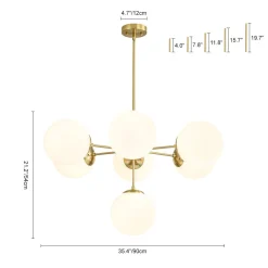 Mid-Century 7-light Brass Opal Glass Globe Sputnik Chandelier