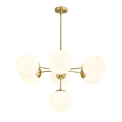 Mid-Century 7-light Brass Opal Glass Globe Sputnik Chandelier