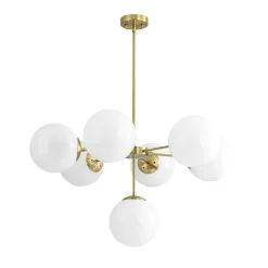 Mid-Century 7-light Brass Opal Glass Globe Sputnik Chandelier