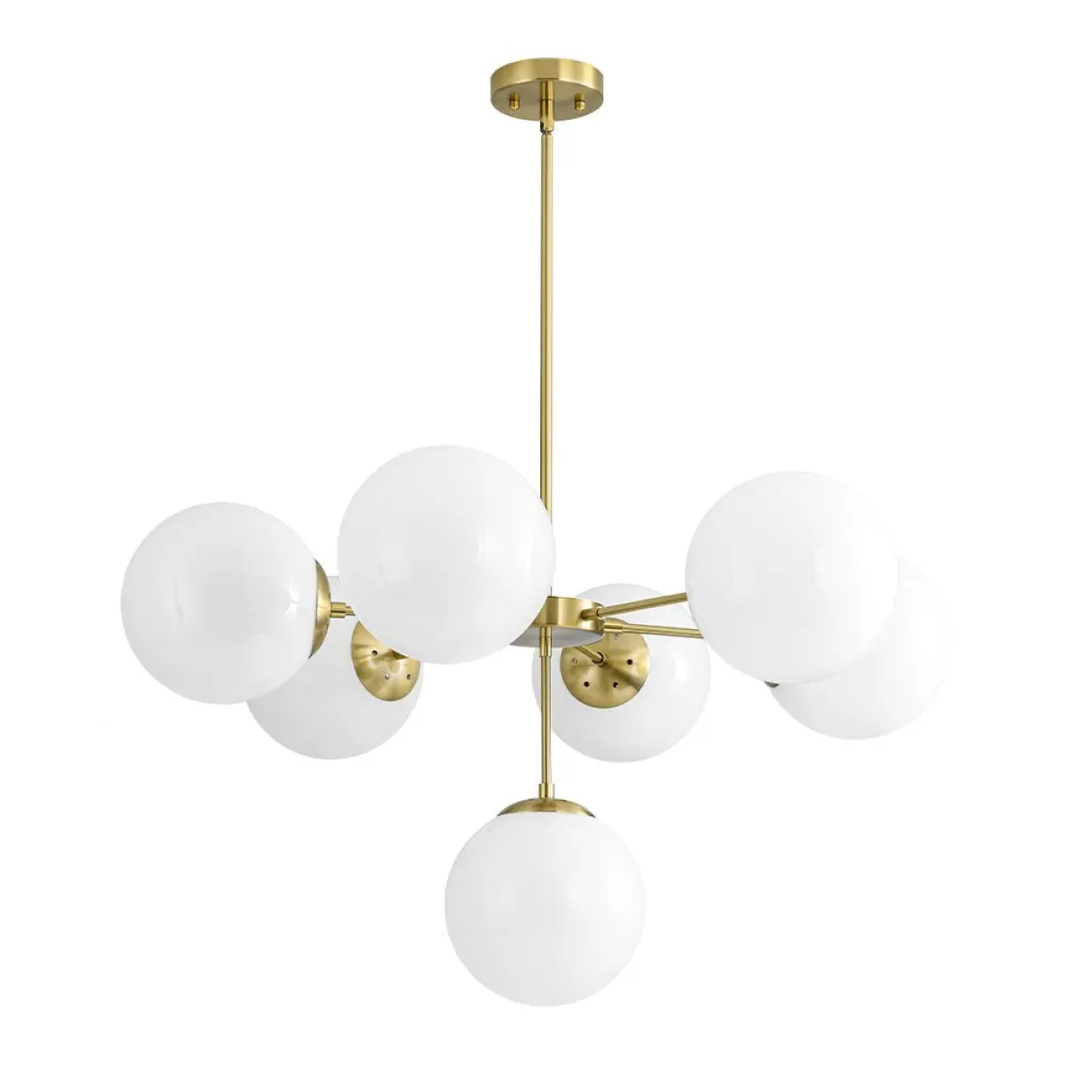 Mid-Century 7-light Brass Opal Glass Globe Sputnik Chandelier