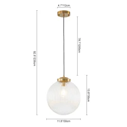 Mid-Century 1-Light Clear Ribbed Glass Globe Pendant