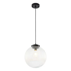 Mid-Century 1-Light Clear Ribbed Glass Globe Pendant