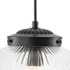 Mid-Century 1-Light Clear Ribbed Glass Globe Pendant