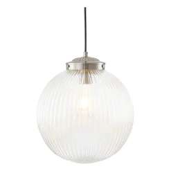 Mid-Century 1-Light Clear Ribbed Glass Globe Pendant