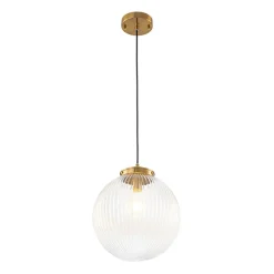Mid-Century 1-Light Clear Ribbed Glass Globe Pendant