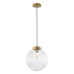 Mid-Century 1-Light Clear Ribbed Glass Globe Pendant