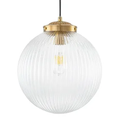 Mid-Century 1-Light Clear Ribbed Glass Globe Pendant